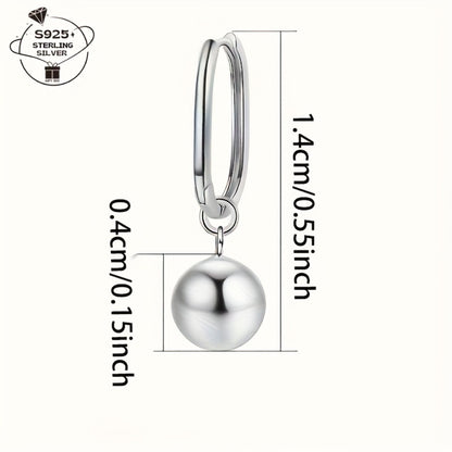 Dangle Earrings for Women - S925 Sterling Silver Round Bead Pendant for - Geometric Glossy Large Ball - product detail view 5