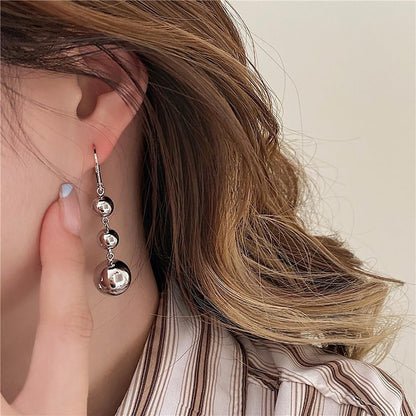 Dangle Earrings for Women - S925 Sterling Silver Three Ball Drop for Retro French High-End Long , Gold - product detail view