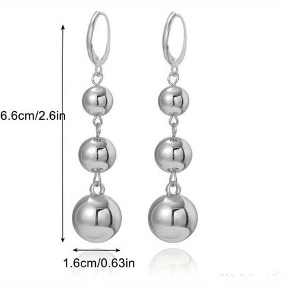 Dangle Earrings for Women - S925 Sterling Silver Three Ball Drop for Retro French High-End Long , Gold - product detail view