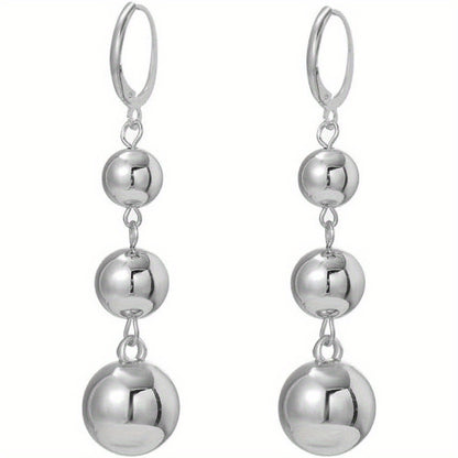 Dangle Earrings for Women - S925 Sterling Silver Three Ball Drop for Retro French High-End Long , Gold - product detail view