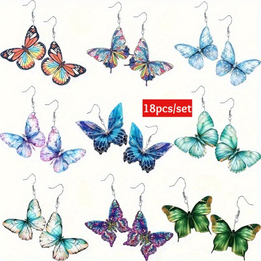 Dangle Earrings for Women - Set for 9 Pairs 18pcs - Colorful Elegant Pendant Drop , Stylish Multicolor - main product view