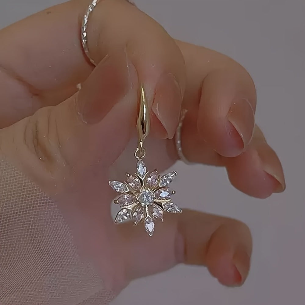 Dangle Earrings for Women - Sterling Silver Snowflake Pink Glass S925 Elegant Drop for Girlfriend - product detail view 2