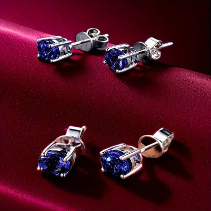 Dangle Earrings for Women - Tanzanite Crystal Drop with 925 Silver Needle - Sparkling Gemstone for - product detail view 2