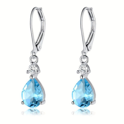 Dangle Earrings for Women - Teardrop Leverback 925 Sterling Silver Rainbow Quartz CZ Drop Gemstone - product detail view 5