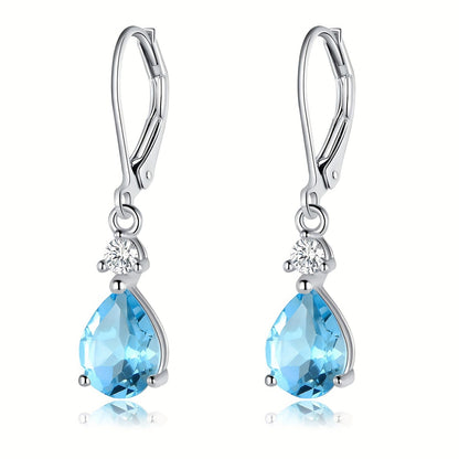 Dangle Earrings for Women - Teardrop Leverback 925 Sterling Silver Rainbow Quartz CZ Drop Gemstone - product detail view 14
