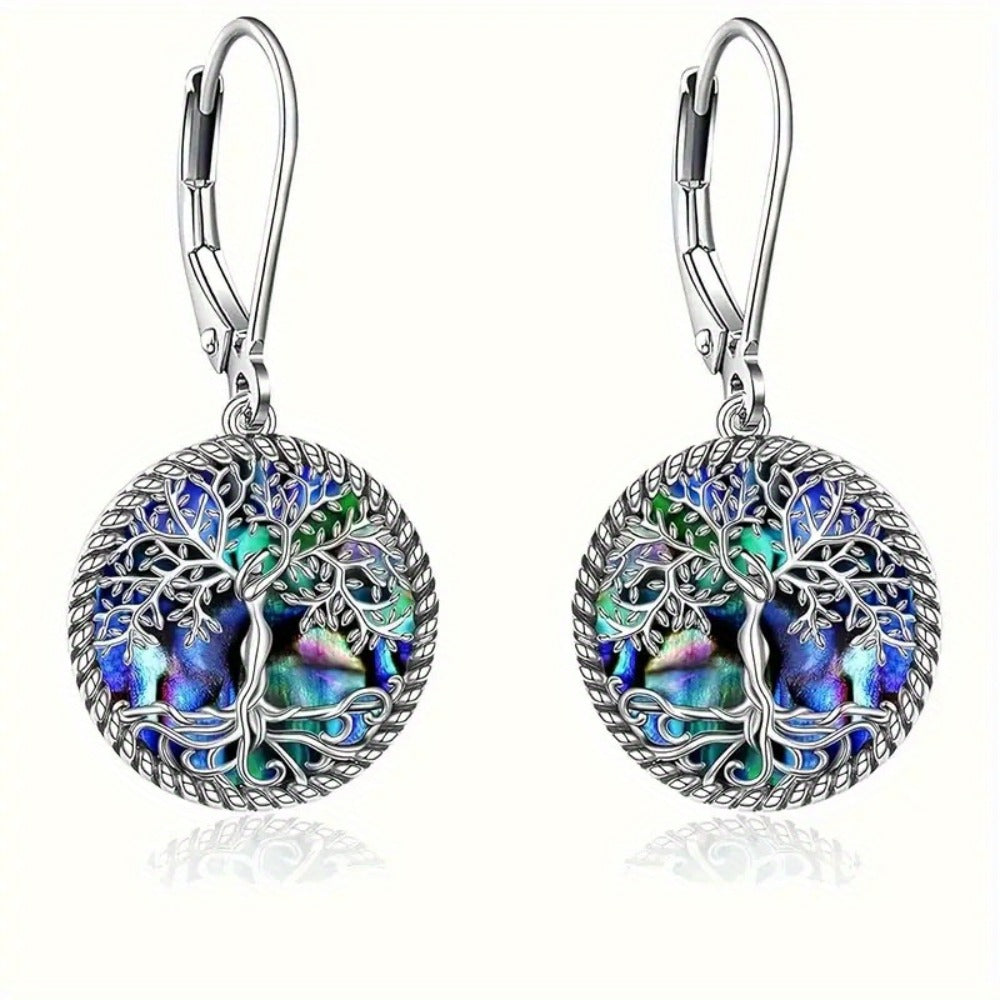 Dangle Earrings for Women - Tree of Life 925 Sterling Silver Abalone Shell Drop for Boho Nature - product detail view 5