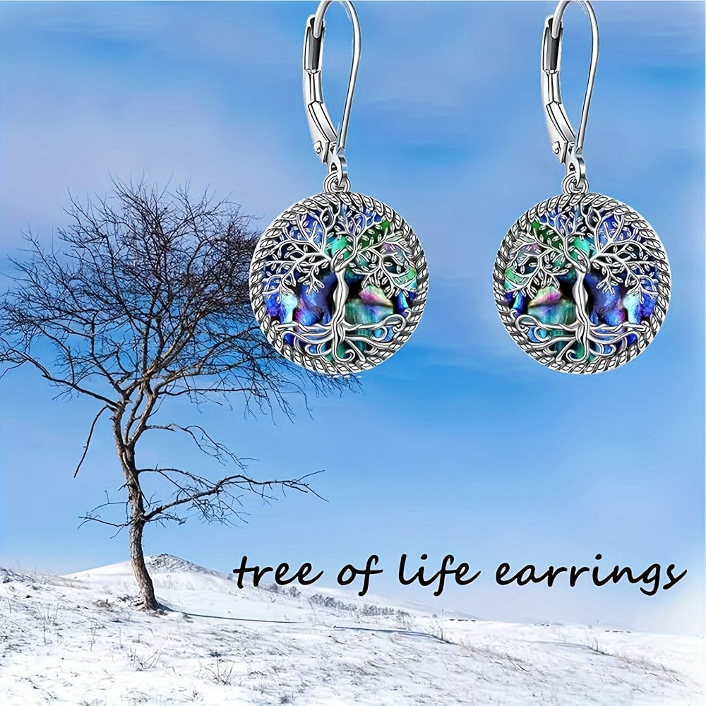 Dangle Earrings for Women - Tree of Life 925 Sterling Silver Abalone Shell Drop for Boho Nature - product detail view 6