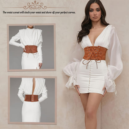 Corset Belt for Women Lace Up Wide Waist Cincher - Elastic Waspie Underbust Corset Belt for Dresses, Halloween Pirate Costume & Renaissance Cosplay, Sizes S-2XL, Red Fashion Waist Belt