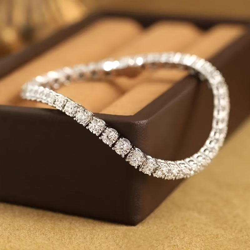 Ladies' Exquisite Jewelry Gift - 0.196Inch Moissanite Tennis Bracelet, 925 Silver, Luxurious Birthstone Bracelet, Handcrafted, Shiny Faceted Cut, A Symbol of Female Festivals, Parties And Dates, Gift Bag - Total Weight of The Product (0.65 oz)