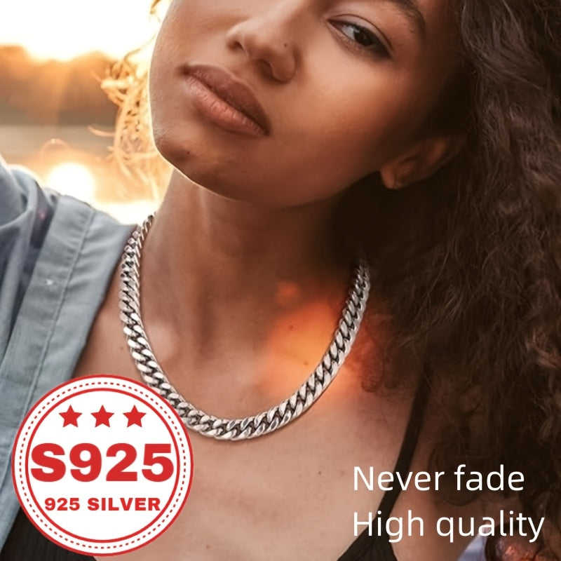 Hot Seller: 925 Sterling Silver Cuban Necklace, 9Mm Cuban Chain, Suitable for Both Men And Women. A Trendy Must-Have, Classic And Versatile, This Stylish, Made-In-China, High-End Necklace Makes a Great Gift