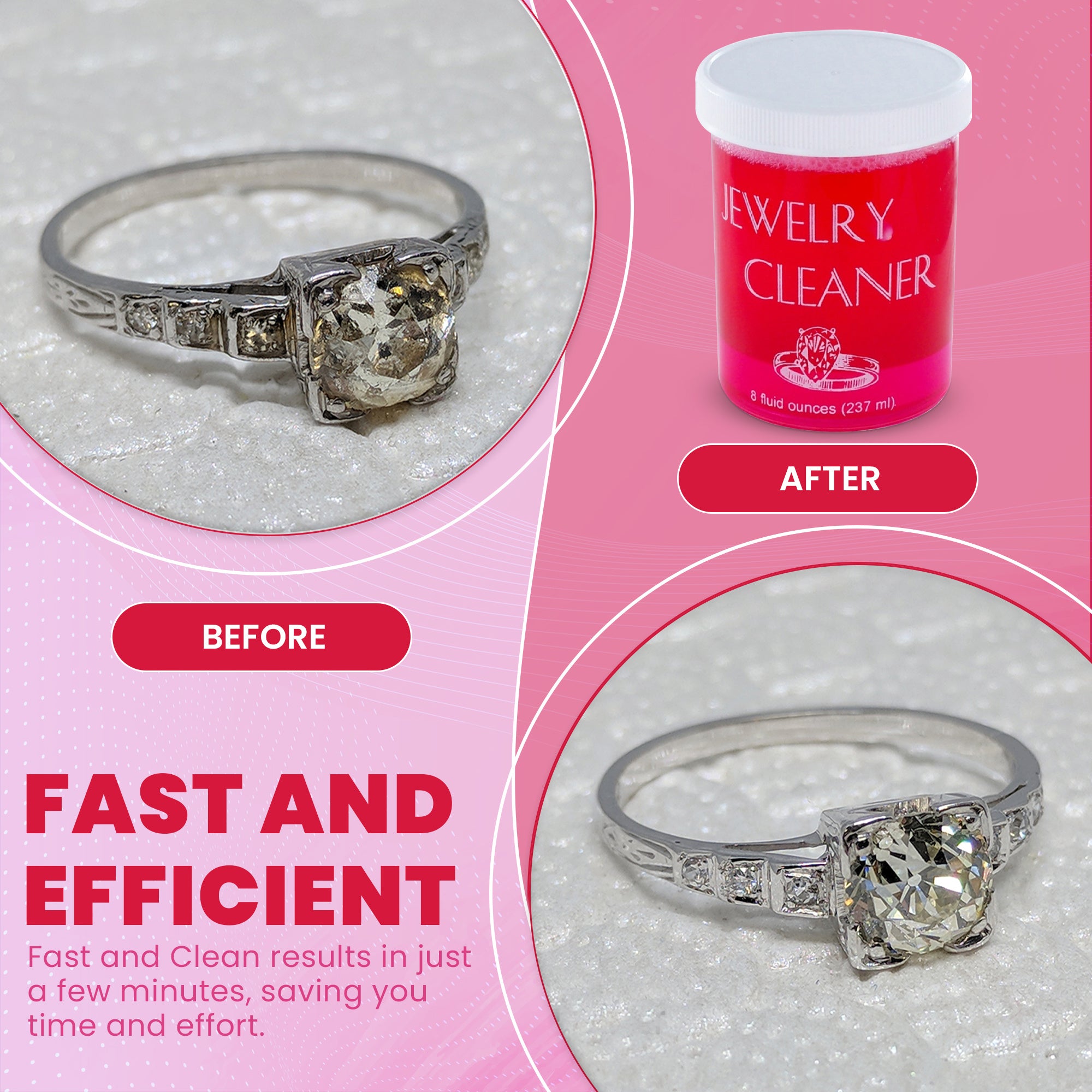 JSP Jewelry Cleaner 8 fl oz – Gold, Silver & Platinum Dip with Brush & Cloth – Fast Acting