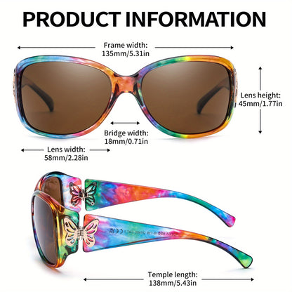 Polarized Sunglasses for Women 2 Pack - Butterfly Heart Wrap-Around Jackie-O Style UV400 Protection, Trendy Oversized Fashion Shades in Gradient Blue, Gray, Black, Pink & Rainbow Colors