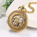 [Mechanical Golden Pocket Watch] Jewelrywe Mens Pocket Watch Mechanical Golden Case Hollow Hands Chain Hand-Winding Luxury