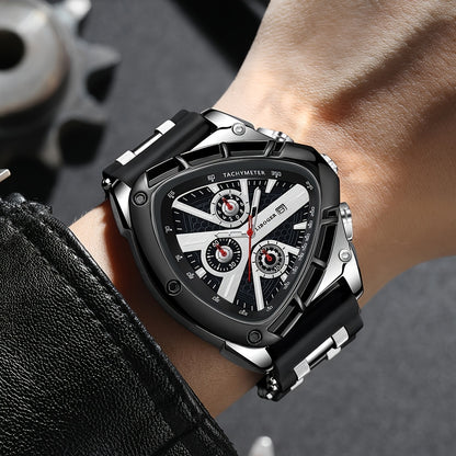 Men's 2-Piece Watch Set – Triangle Dial Silicone Strap & Retro Square Dial Faux Leather, Date Display Sport Dress Watches, Gift for Him