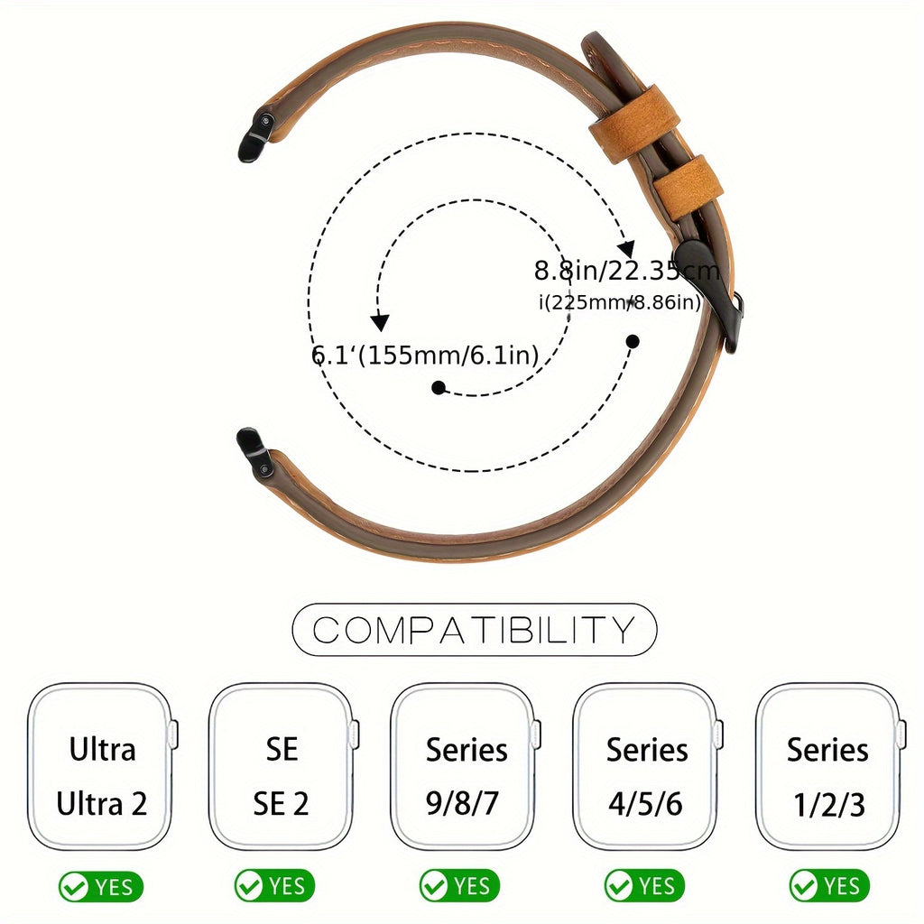 [Leather Strap] Genuine Leather Replacement Strap for Apple Watch Ultra 2 Ultra SE 2 SE Series 9 8 7 6 5 4 3 2 1, Compatible with 49Mm 45Mm 44Mm 42Mm, Fashionable Deployant Clasp Design, Adjustable Wristband|Sleek Accessory|Leather Strap
