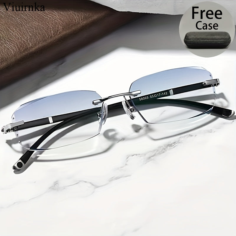 Blue Light Blocking Glasses for Men – Rimless TR90 Frame Retro Rhinestone Anti Blue Light Eyewear, Elegant Business & Daily Use Computer Glasses | Perfect Gift for Valentine's Day, Graduation & More | 2 Styles