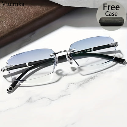 Blue Light Blocking Glasses for Men – Rimless TR90 Frame Retro Rhinestone Anti Blue Light Eyewear, Elegant Business & Daily Use Computer Glasses | Perfect Gift for Valentine's Day, Graduation & More | 2 Styles