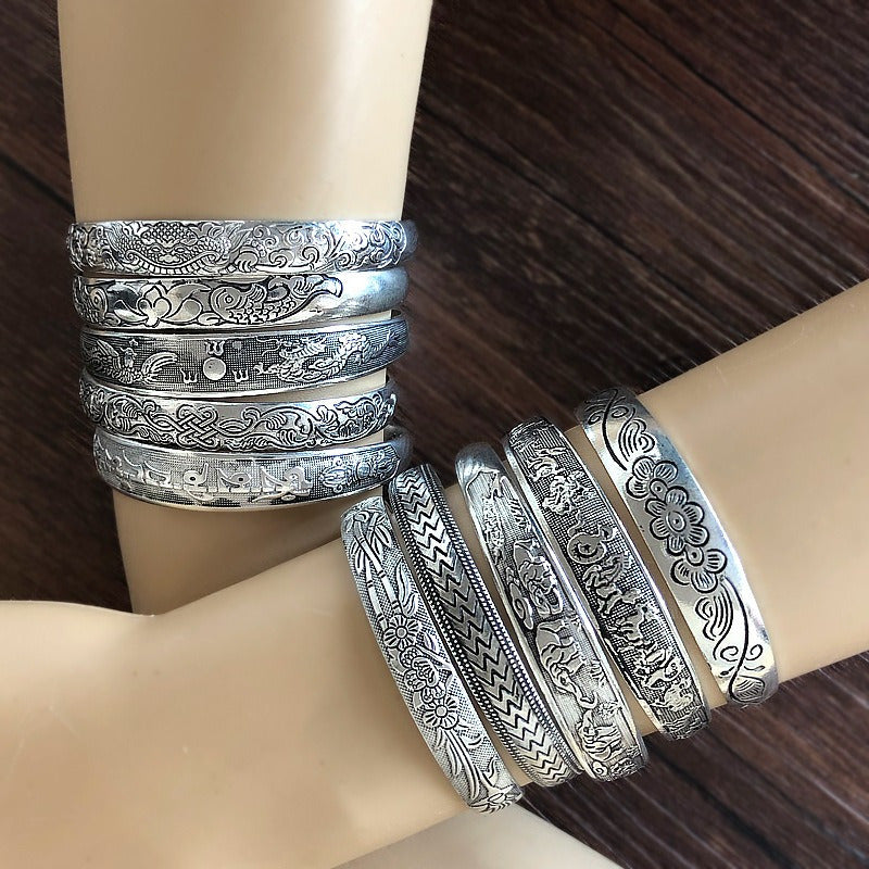Random 5pcs Retro Ethnic Style Hollow Engraving Opening Adjustable Bracelet Set, Bracelet for Women, Christmas Halloween Vacation Gift Friendship Bracelet