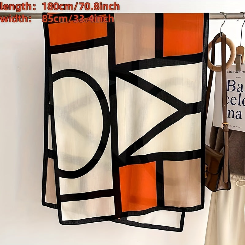 Stylish Women'S Color Block Scarf - Soft And Breathable Viscose Shawl with And Windproof Features, Ideal for Casual Outings And Travel, Featuring a Chic Geometric Design, Easy to Hand-Wash