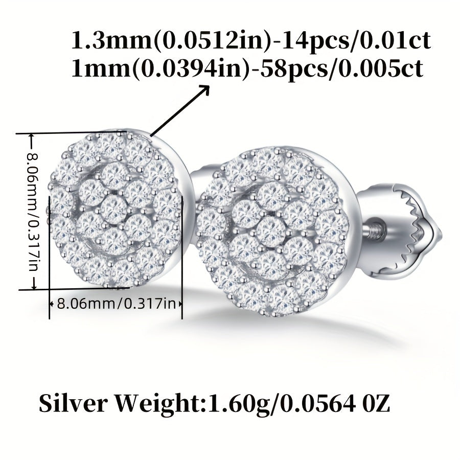 1 Pair 925 Sterling Silver Moissanite Round Full-Plate Earrings, 0.43ct, Minimalist Versatile Ear Studs with, Elegant Daily Wear& Gift Occasion Jewelry, Christmas Gift Jewelry, Luxurious Appearance, Durable Moissanite