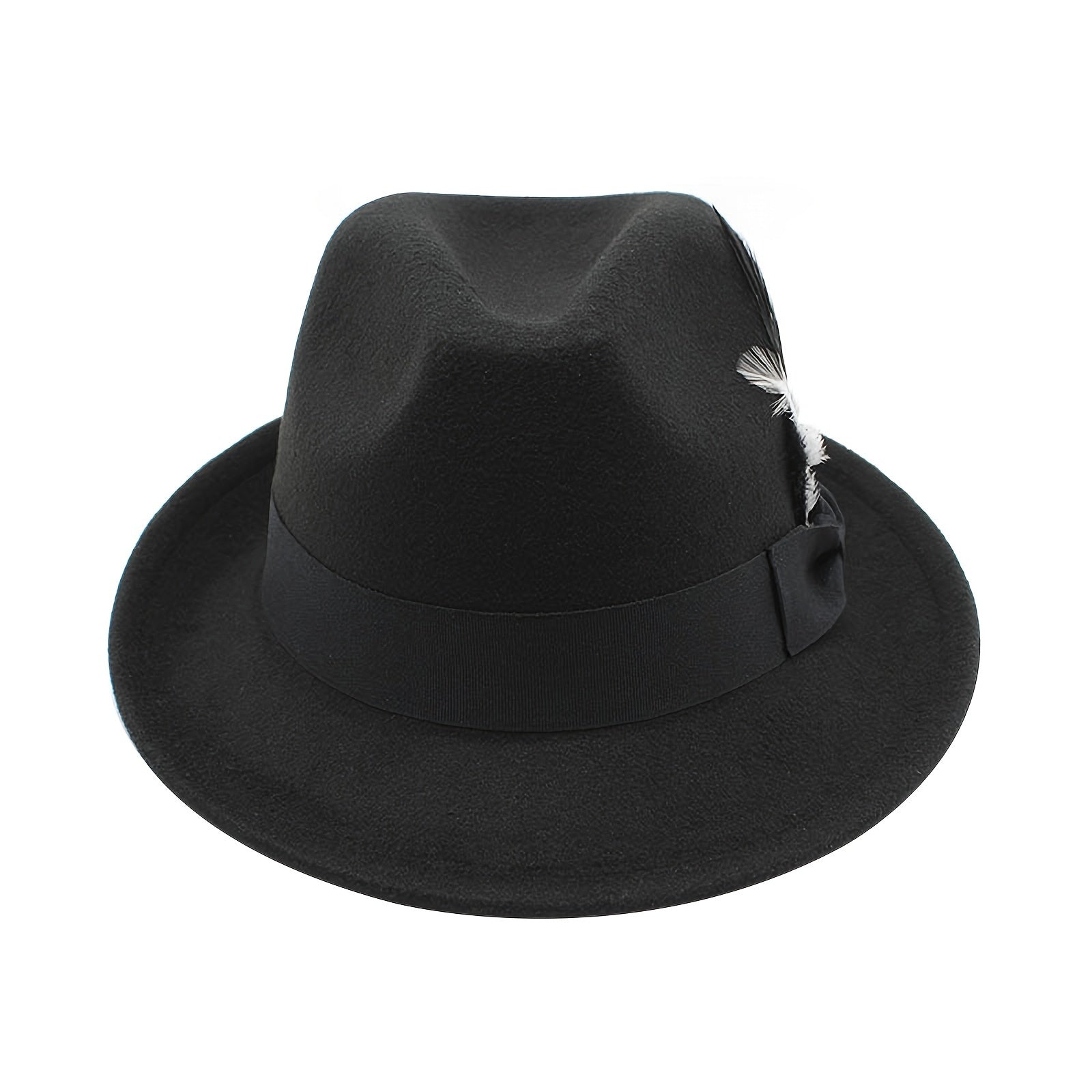 [Classic Fedora Hats] Flongo Classic Fedora Hats For Men Women Short Brim Felt Feather Hat Panama Dress Hat