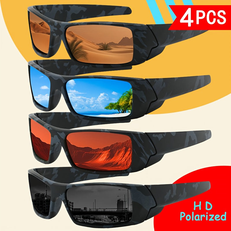 [4pcs Men'S Polarized Sports ] Classic Cross-Frame Design with High-Definition Polarized Lenses Featuring Vibrant Coatings. Color Options Adapt to Varying Light Conditions, Covering All Your Needs in One Set