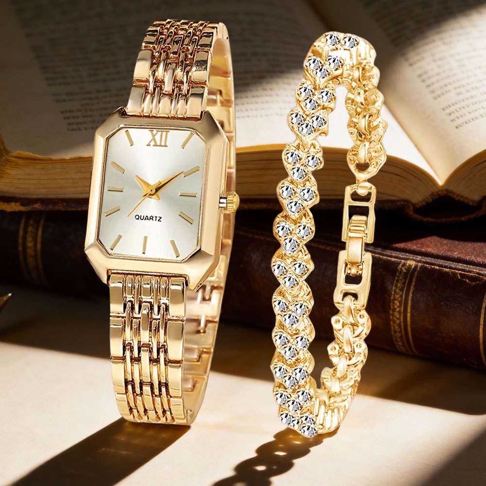 Set of 2 Women'S Stylish Vintage Watches - Opulent Heart-Shaped Chain Design Quartz Watch, Timeless Pointer Style Watch, Ideal Gift for Birthdays, Christmas, Easter, And New Year'S Celebrations