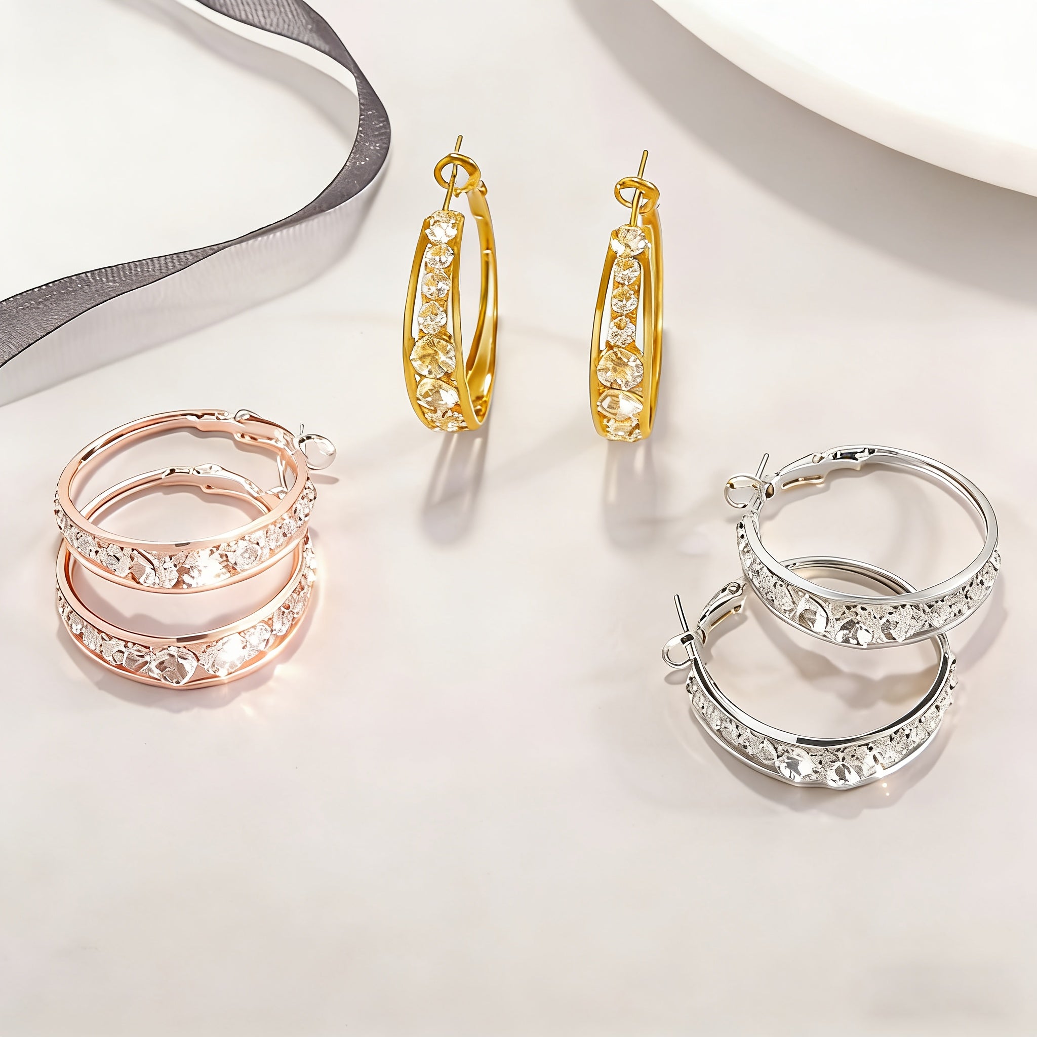 8pcs Elegant And Easy Synthetic Zirconia Geometric Circle Hoop Earrings Set Multi-Color Styles, Women'S Autumn Winter Daily Match Attend Party Vacation Dating Gifts