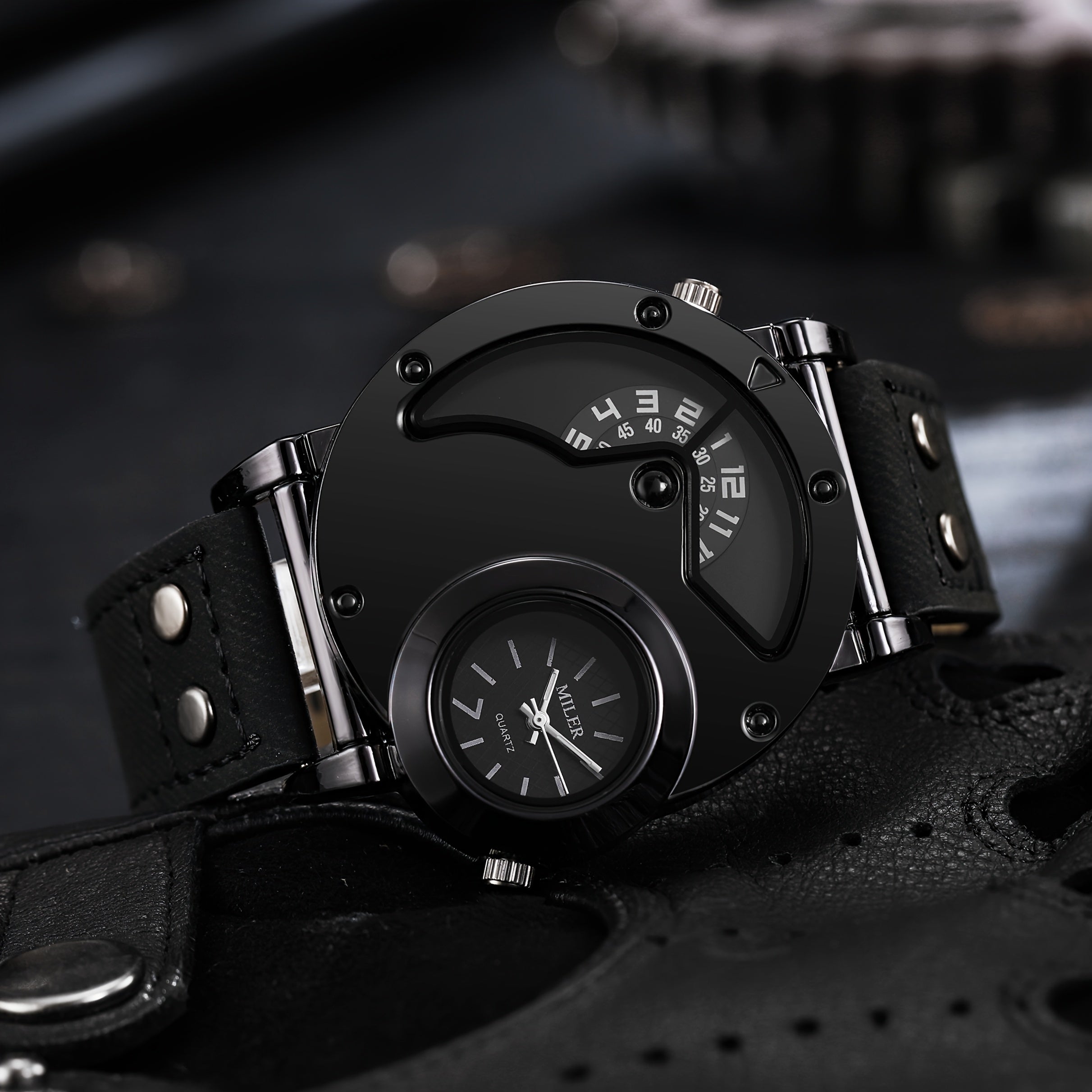 Vintage Men Watch Big Dial Double Time Shows PU Leather Business Quartz Watches for Man Analog Hot Deal Clock