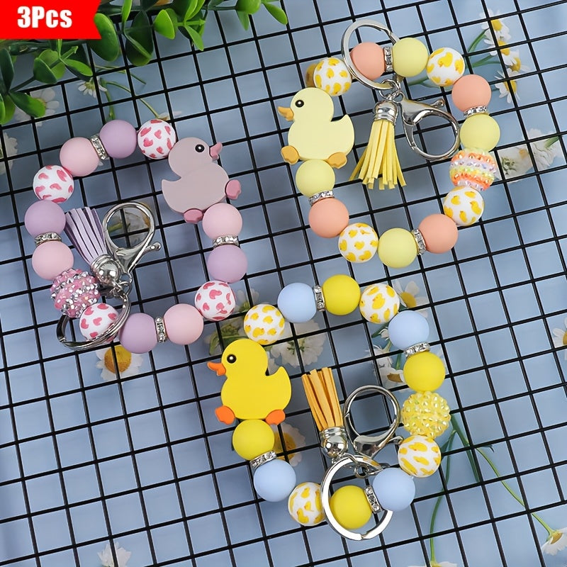 3pcs Cute Cartoon Duck Bead Keychain Holiday Gift