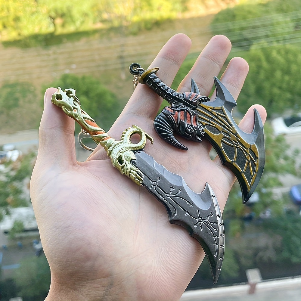 Funky Fantasy Axe Keychain for Men - Zinc Alloy Pendant with Iron Chain & Keyring, Durable Backpack Accessory for Gamers & Fantasy Fans