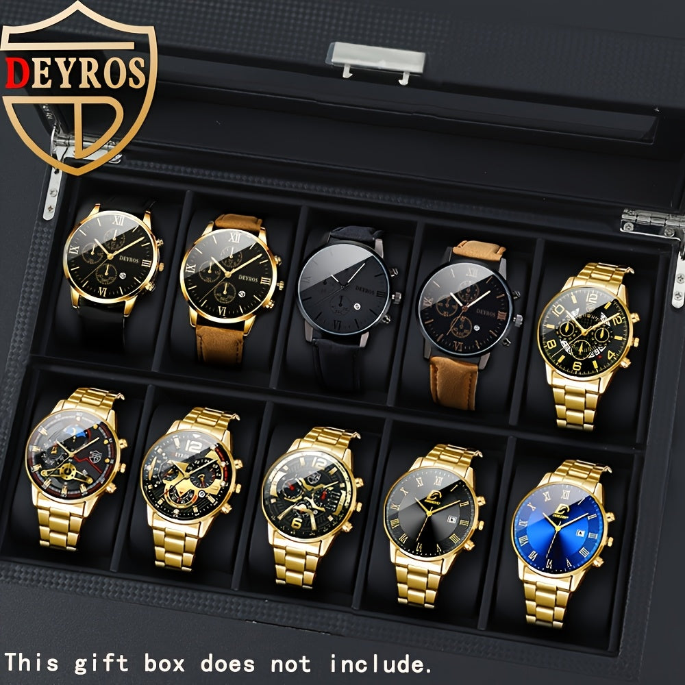 Men's Watch Set 10pcs Casual Analog Quartz Watches Alloy Faux Leather Multiple Colors Date Display Ideal Gift for Men Christmas Valentine Father's Day Reloj