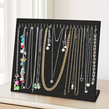 Necklace Display Stand 24 Hook Velvet Jewelry Organizer Rack — L-Shaped Countertop Holder for Necklaces, Bracelets & Earrings | Home & Boutique Storage