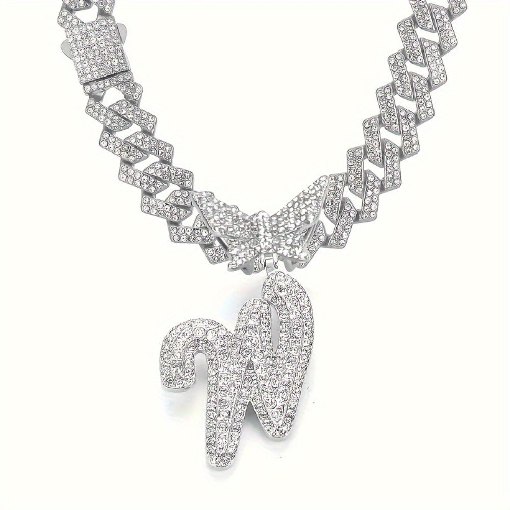 Cuban Link Chain Necklace - Initial Letter for Men Women - with Butterfly Alphabet Pendant A-Z, Gold & - product detail view