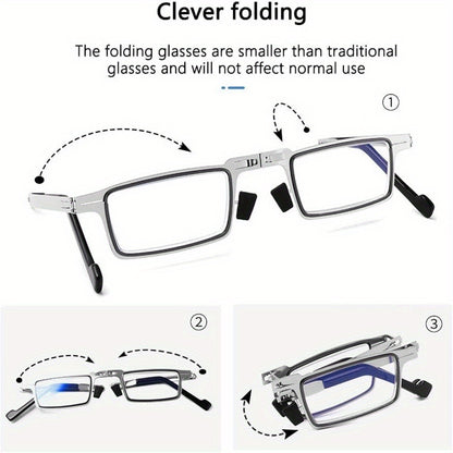 Folding Reading Glasses Blue Light Blocking 2 Pairs Stainless Steel Frame HD Portable with Case +100 to +400 Travel Men Women