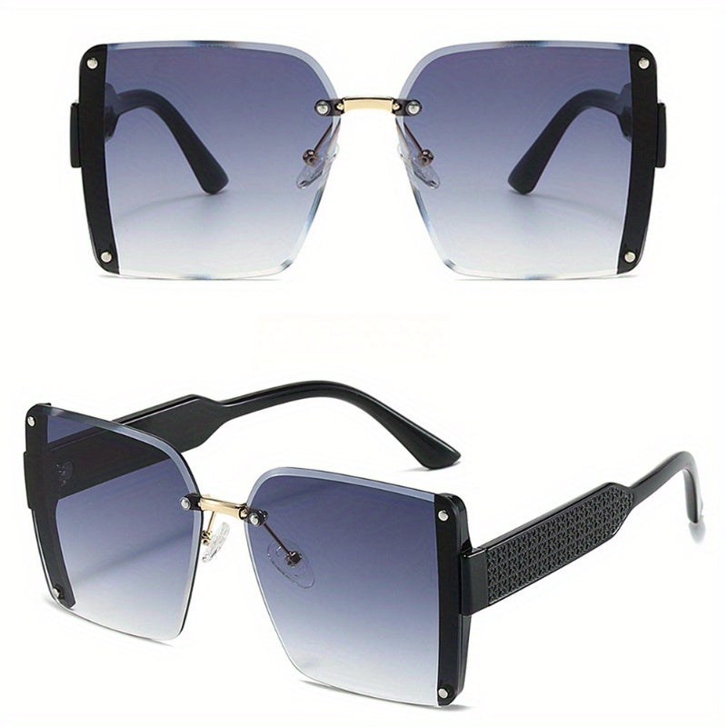 Y2K Sunglasses Square Frameless Gradient UV400 Lenses for Men Women – Luxury Lightweight Fashion Eyewear for Beach Vacation Festival Travel, Includes Protection Case