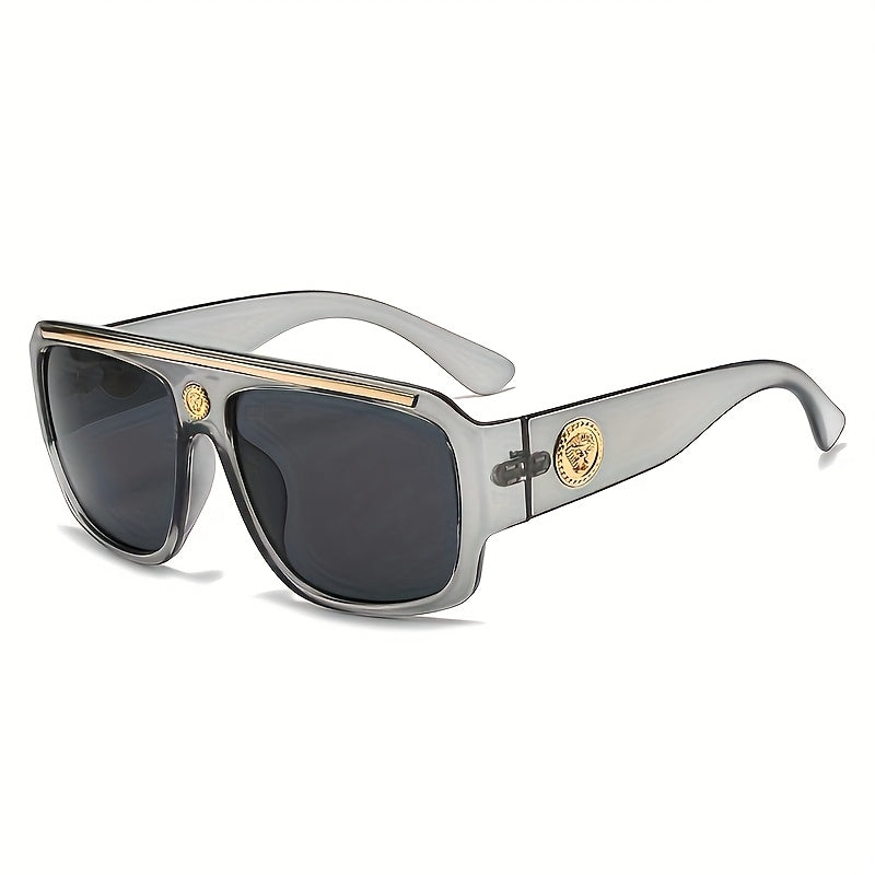 Men's Cyberpunk Square Fashion Eyewear - Extra Large Frame (>139mm), Lightweight Eyewear with Black and Golden Metal Trim, Over-the-Counter Decorative Lenses for Daily and Special Occasions - Futuristic Eyewear Street Fashion, Cosplay
