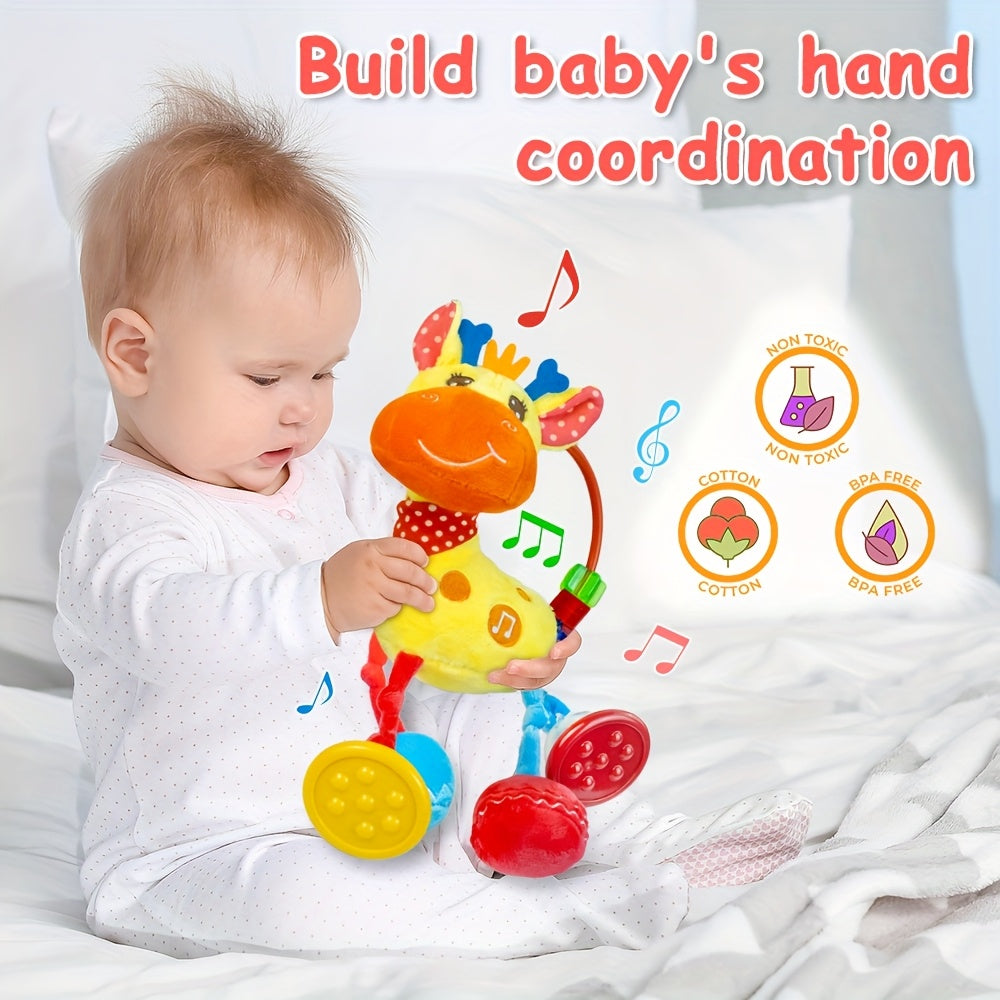 Deer Baby Plush Rattle Toy - Crinkle paper, rattle and squeak sensory play – view 4