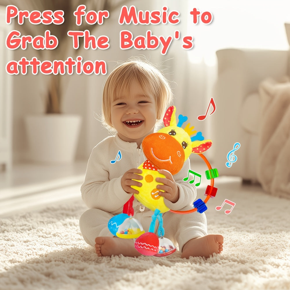 Deer Baby Plush Rattle Toy - Crinkle paper, rattle and squeak sensory play – view 5