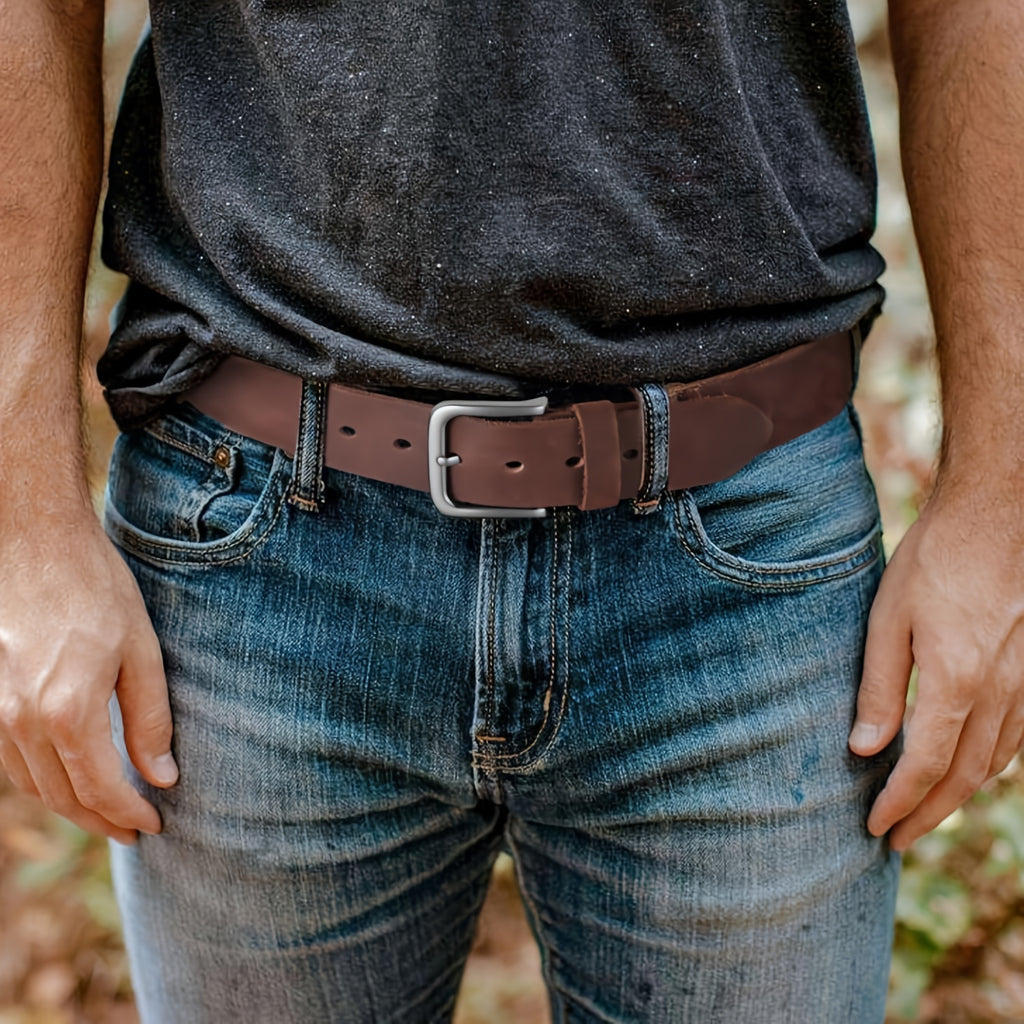 Men's Full Grain Leather Casual Every Day Jeans Belts - Handmade Leather Belt with Gift Box - For Men - Made from Full Grain Leather - Suitable for Everyday Wear - Perfect Gift for Him