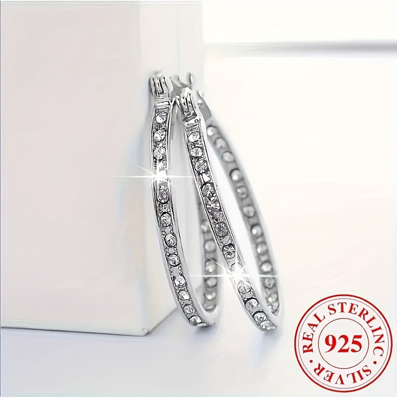 Elegant 925 Sterling Silver Large Shiny Earrings, Perfect for Weddings and Parties, Synthetic Cubic Stone