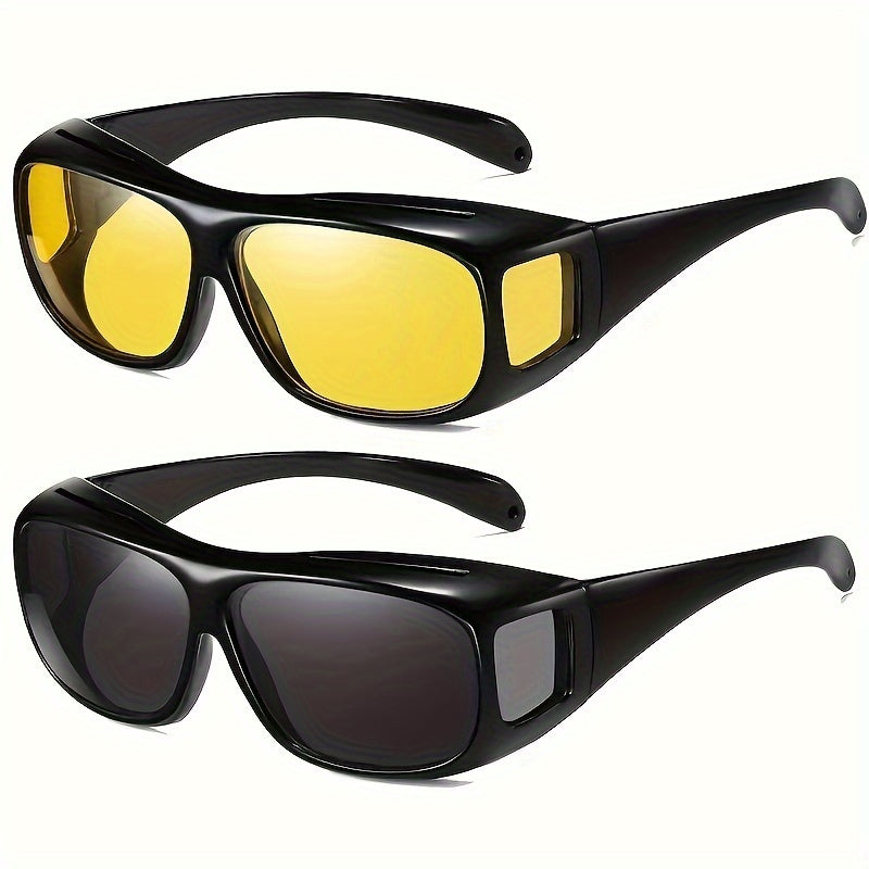 Night Vision Wrap-Around Sunglasses for Driving – Day & Night Outdoor Sports Eyewear for Cycling, Fishing & Hiking, Unisex Full-Frame Shades Available in 1 or 2 Pack