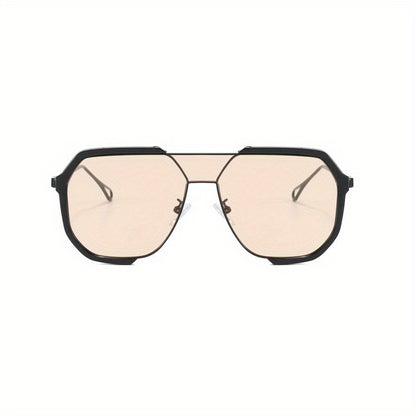 Oversized Sunglasses Women Men Vintage Double Bridge Semi-Rimless UV Protection AC Lenses Metal Accents with Case Beach Vacation Travel Daily Wear Unisex Summer Fashion