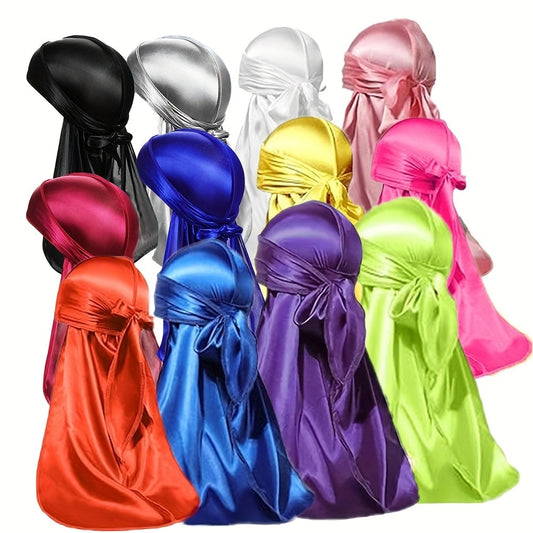 Durag - Silky Satin Set 10/12-Pack for Men & Women 360 Waves Long Tail - main product view