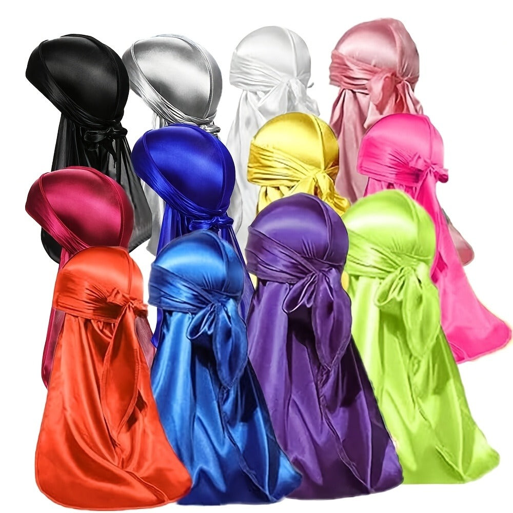 Durag - Silky Satin Set 10/12-Pack for Men & Women 360 Waves Long Tail - product detail view 3