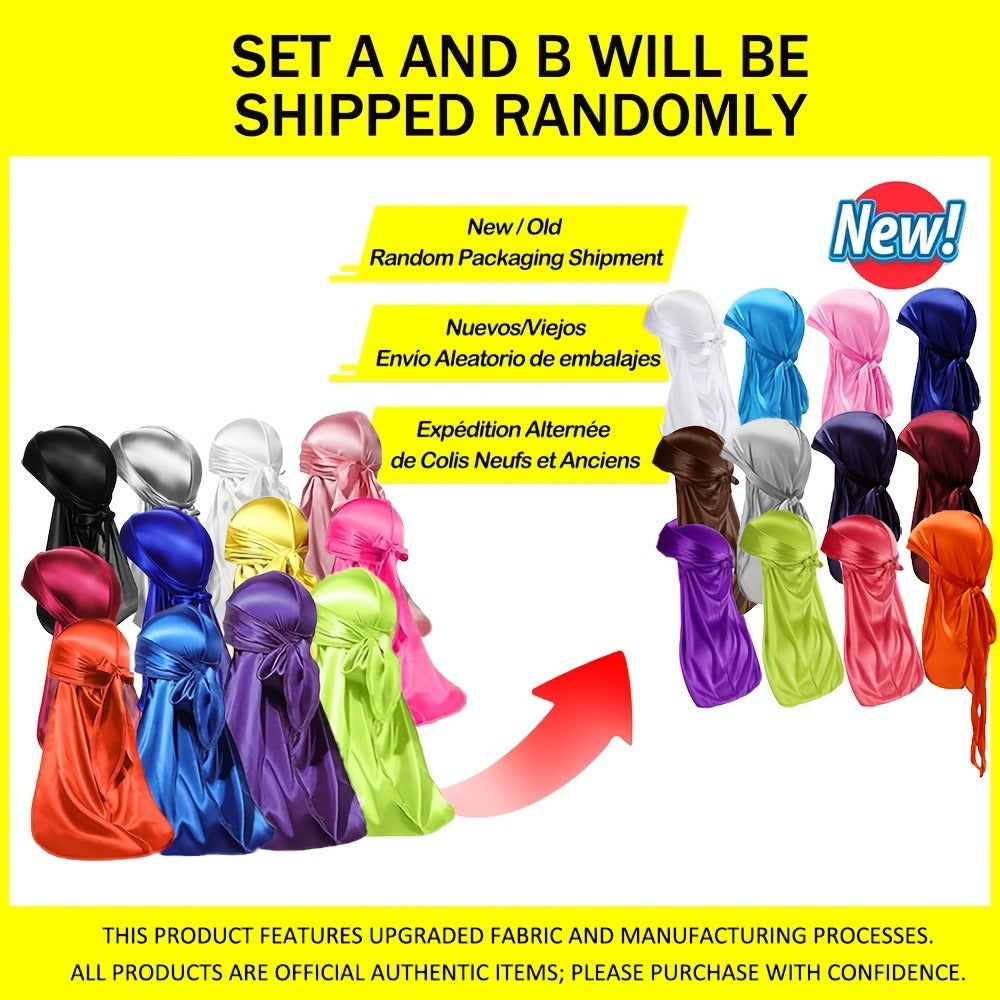 Durag - Silky Satin Set 10/12-Pack for Men & Women 360 Waves Long Tail - product detail view 4