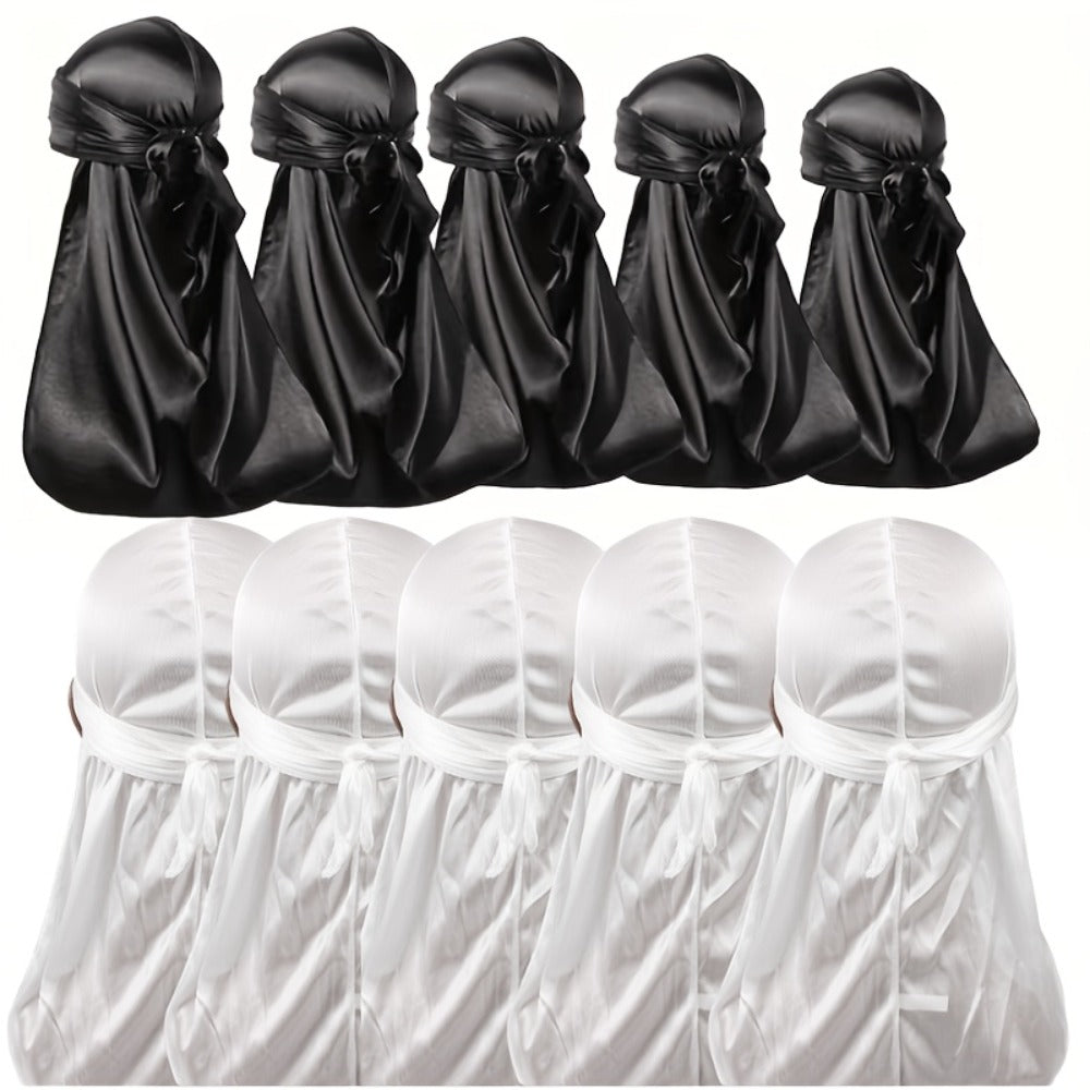 Durag - Silky Satin Set 10/12-Pack for Men & Women 360 Waves Long Tail - product detail view 5