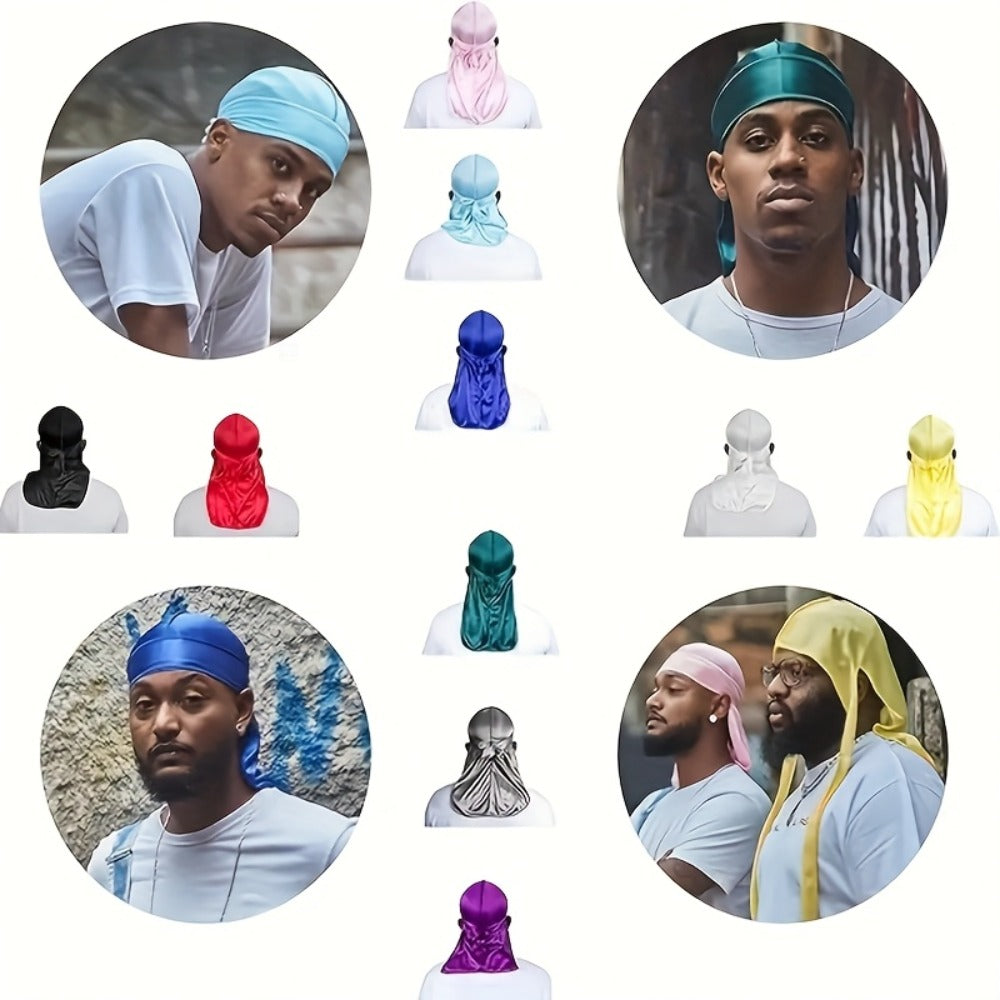 Durag - Silky Satin Set 10/12-Pack for Men & Women 360 Waves Long Tail - product detail view 8