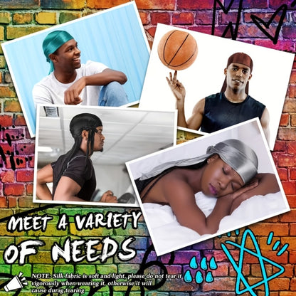Durag - Silky Satin Set 10/12-Pack for Men & Women 360 Waves Long Tail - product detail view 9