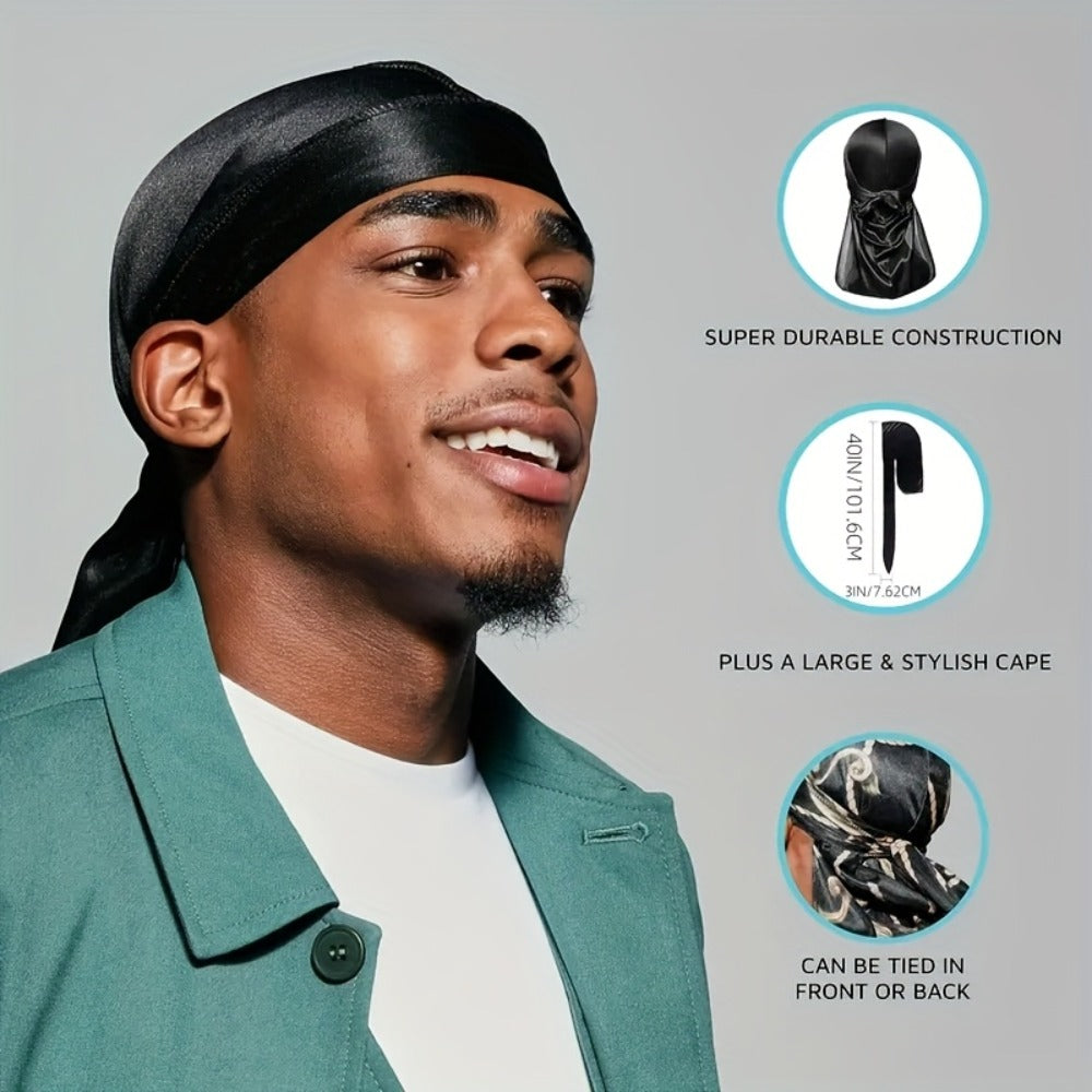 Durag - Silky Satin Set 10/12-Pack for Men & Women 360 Waves Long Tail - product detail view 10